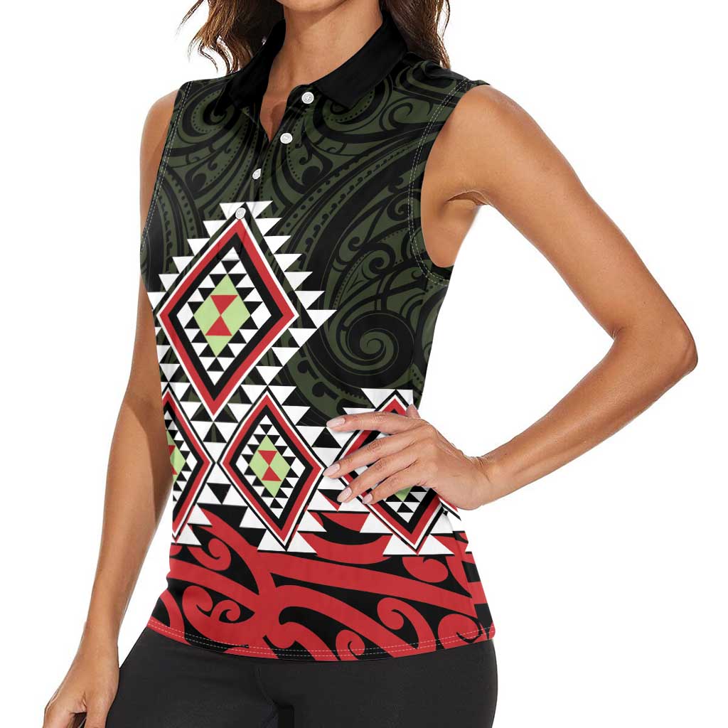 Kia Ora Aotearoa Women Sleeveless Polo Shirt 2025 Pasifika Maori Taniko Motifs