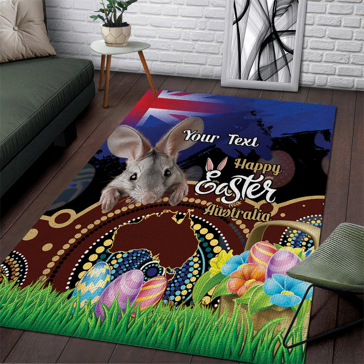 Personalised Australia Easter Day Area Rug Aussie Bilby Aboriginal Art - Vibe Hoodie Shop