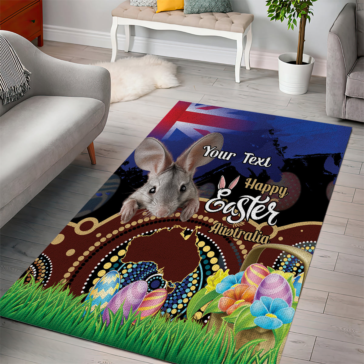 Personalised Australia Easter Day Area Rug Aussie Bilby Aboriginal Art - Vibe Hoodie Shop