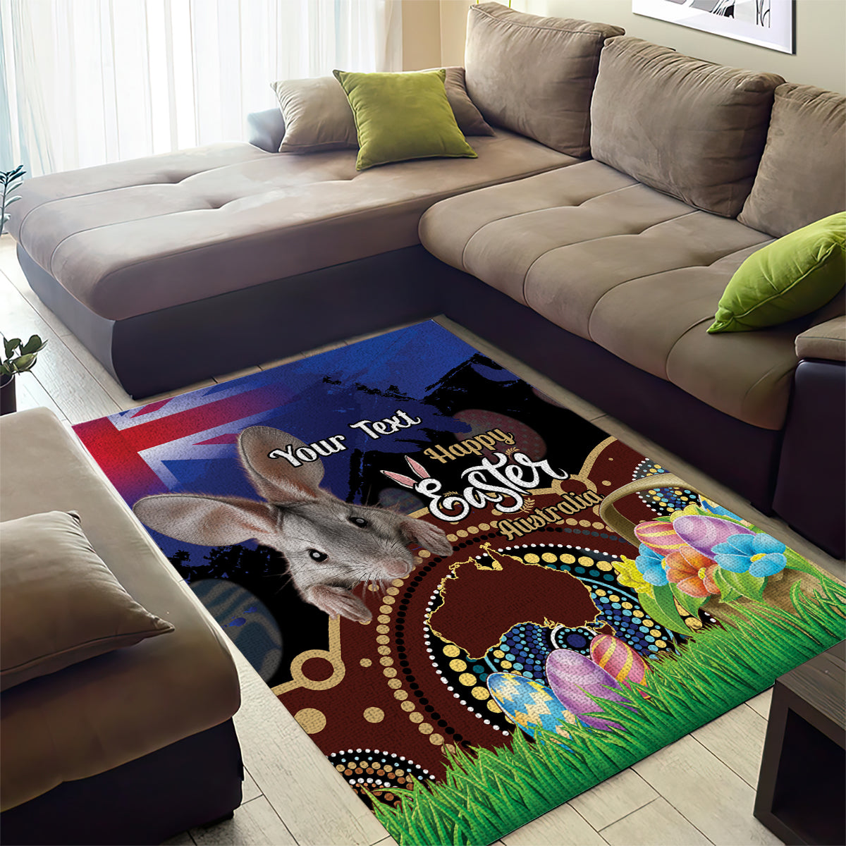 Personalised Australia Easter Day Area Rug Aussie Bilby Aboriginal Art - Vibe Hoodie Shop