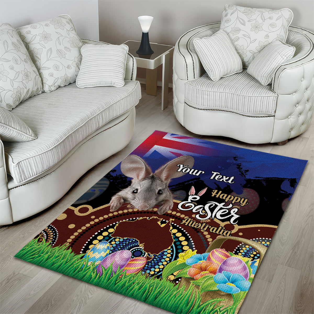 Personalised Australia Easter Day Area Rug Aussie Bilby Aboriginal Art - Vibe Hoodie Shop