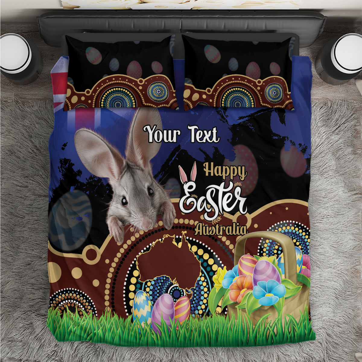Personalised Australia Easter Day Bedding Set Aussie Bilby Aboriginal Art - Vibe Hoodie Shop