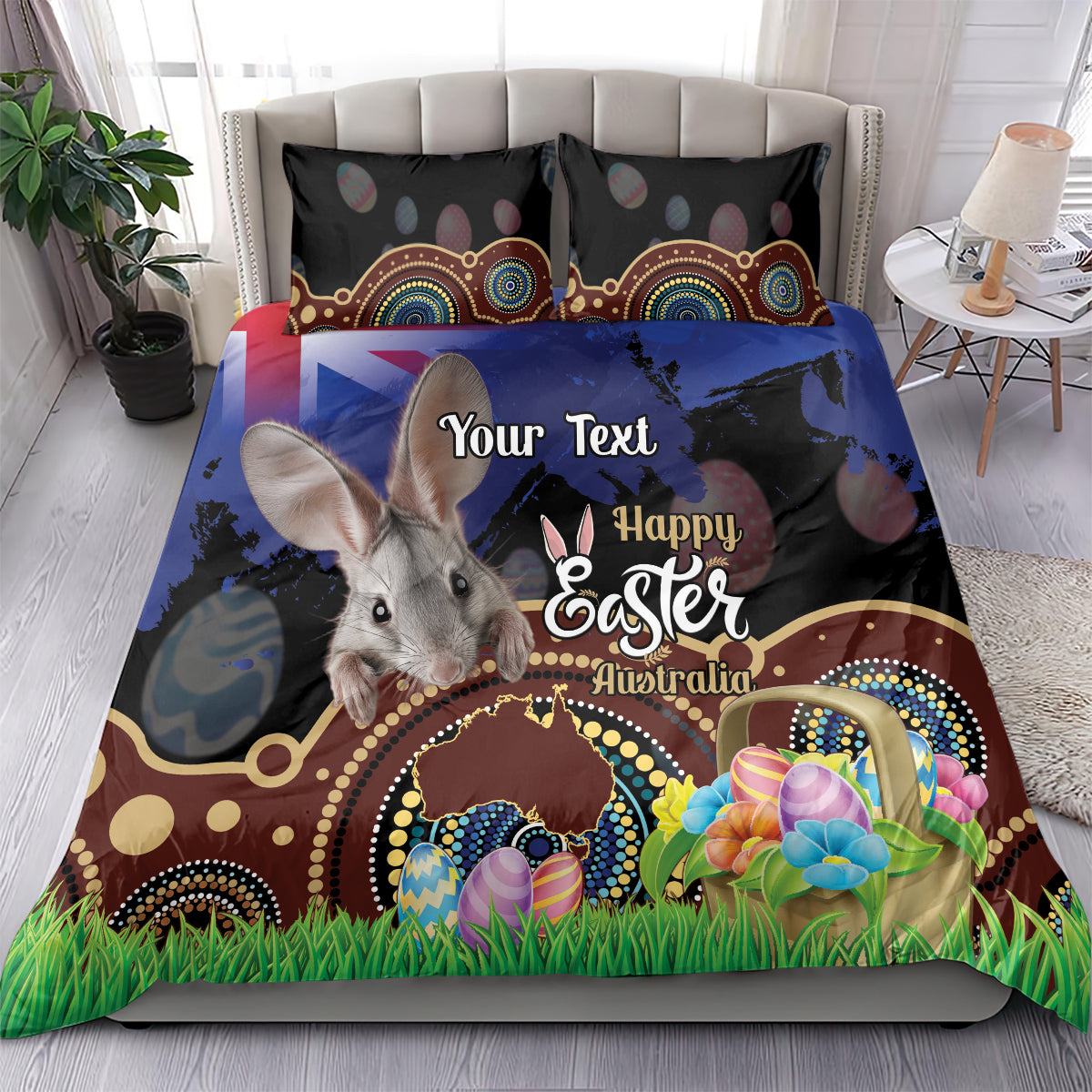 Personalised Australia Easter Day Bedding Set Aussie Bilby Aboriginal Art - Vibe Hoodie Shop