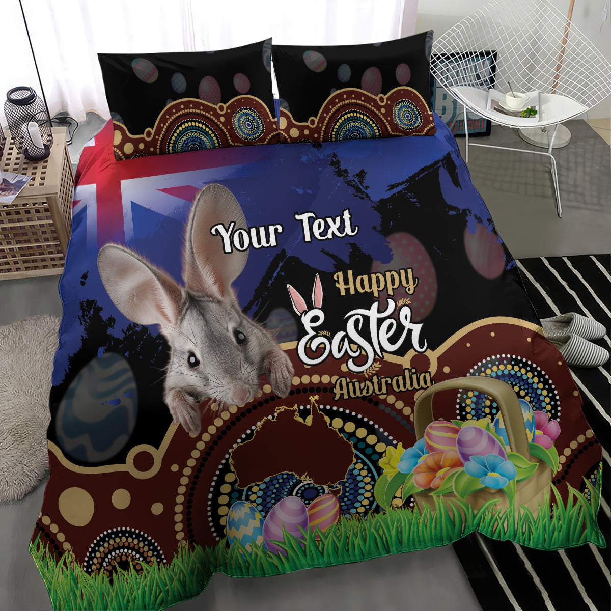 Personalised Australia Easter Day Bedding Set Aussie Bilby Aboriginal Art - Vibe Hoodie Shop