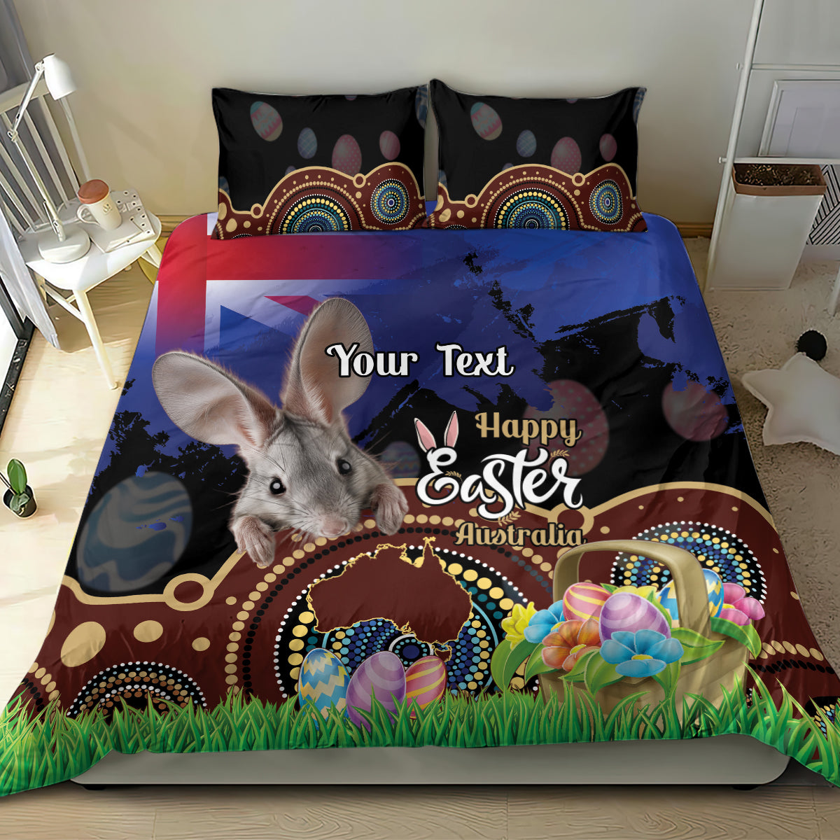 Personalised Australia Easter Day Bedding Set Aussie Bilby Aboriginal Art - Vibe Hoodie Shop