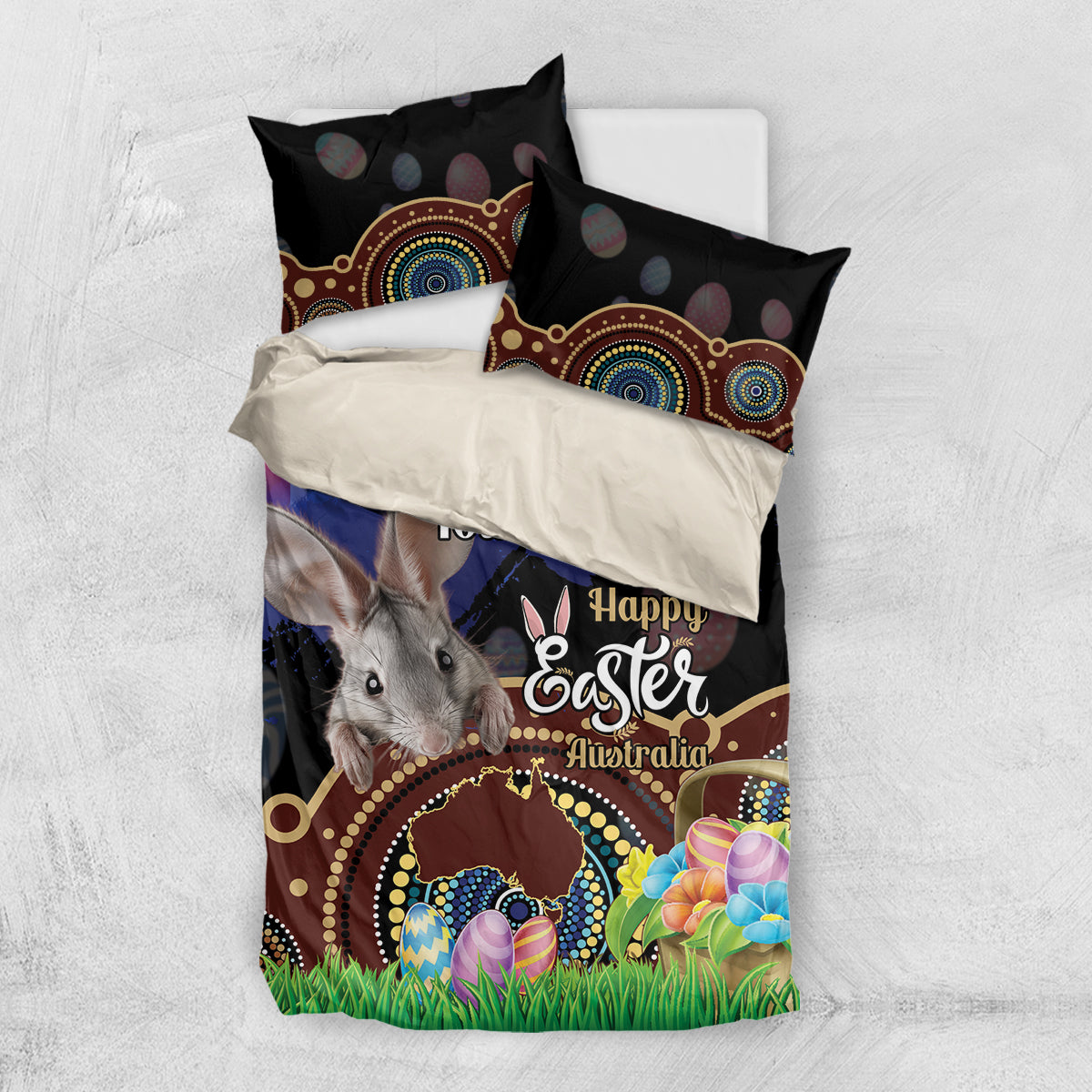Personalised Australia Easter Day Bedding Set Aussie Bilby Aboriginal Art - Vibe Hoodie Shop