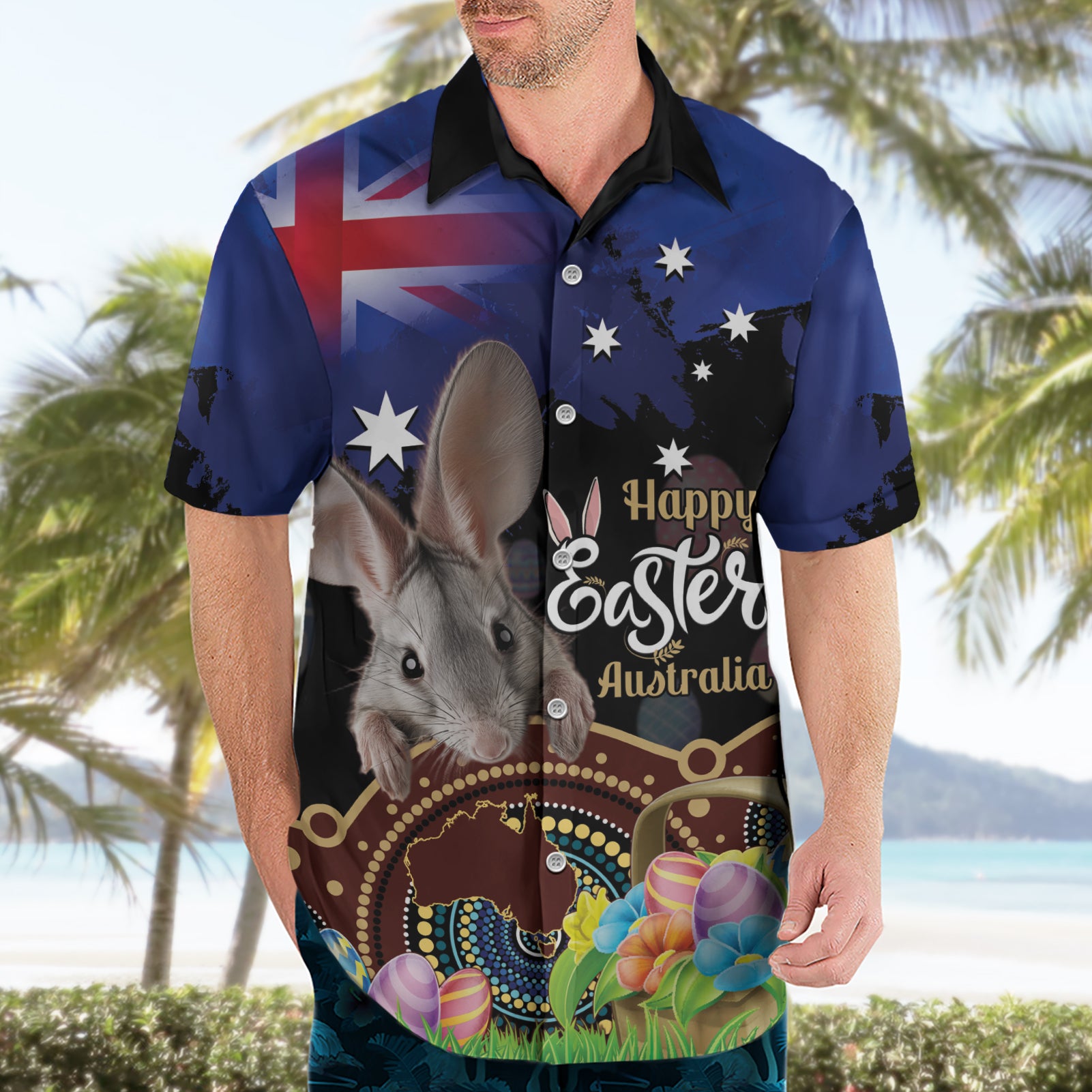 Personalised Australia Easter Day Hawaiian Shirt Aussie Bilby Aboriginal Art - Vibe Hoodie Shop