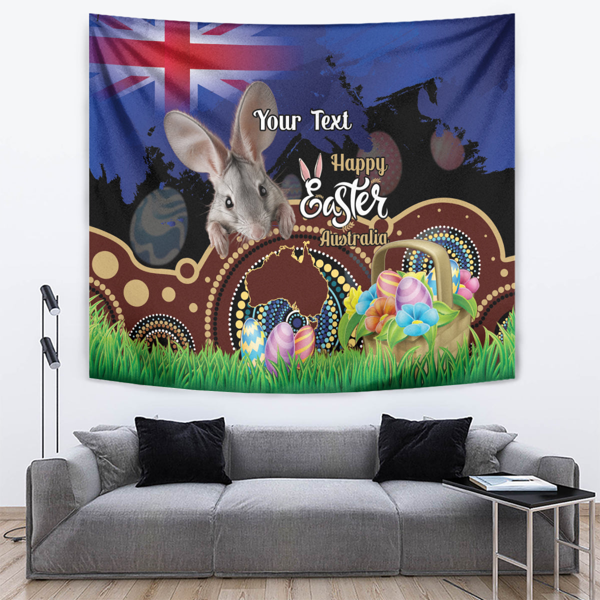 Personalised Australia Easter Day Tapestry Aussie Bilby Aboriginal Art - Vibe Hoodie Shop