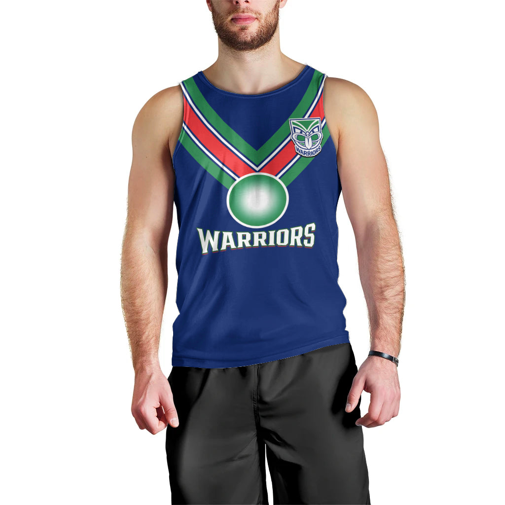 Personalised Warriors Rugby Men Tank Top New Zealand Sporty Blue Style - Vibe Hoodie Shop