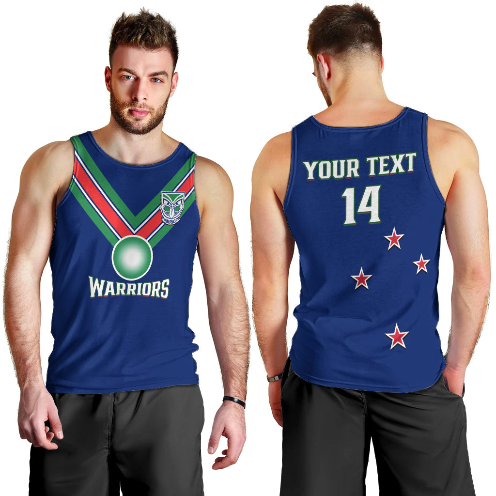 Personalised Warriors Rugby Men Tank Top New Zealand Sporty Blue Style - Vibe Hoodie Shop