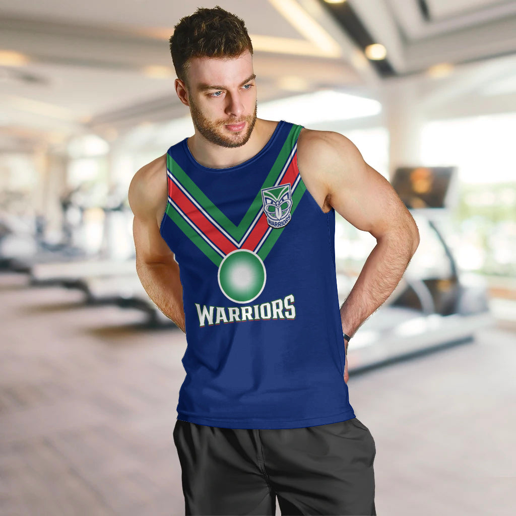 Personalised Warriors Rugby Men Tank Top New Zealand Sporty Blue Style - Vibe Hoodie Shop