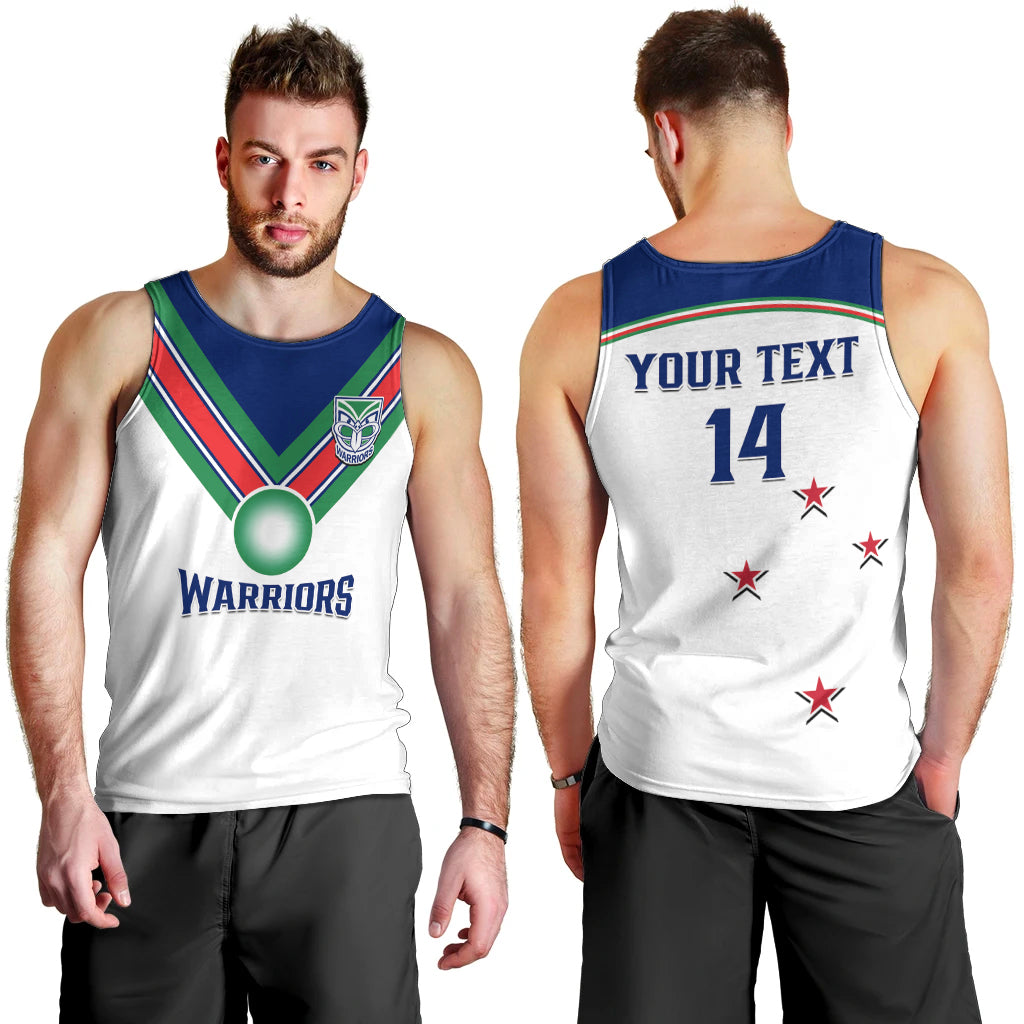 Personalised Warriors Rugby Men Tank Top New Zealand Sporty White Style - Vibe Hoodie Shop
