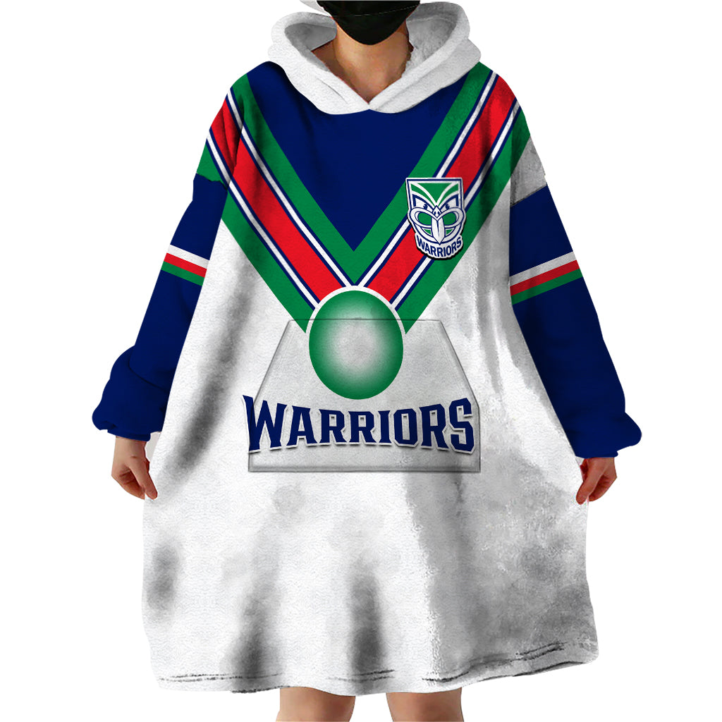 Personalised Warriors Rugby Wearable Blanket Hoodie New Zealand Sporty White Style - Vibe Hoodie Shop