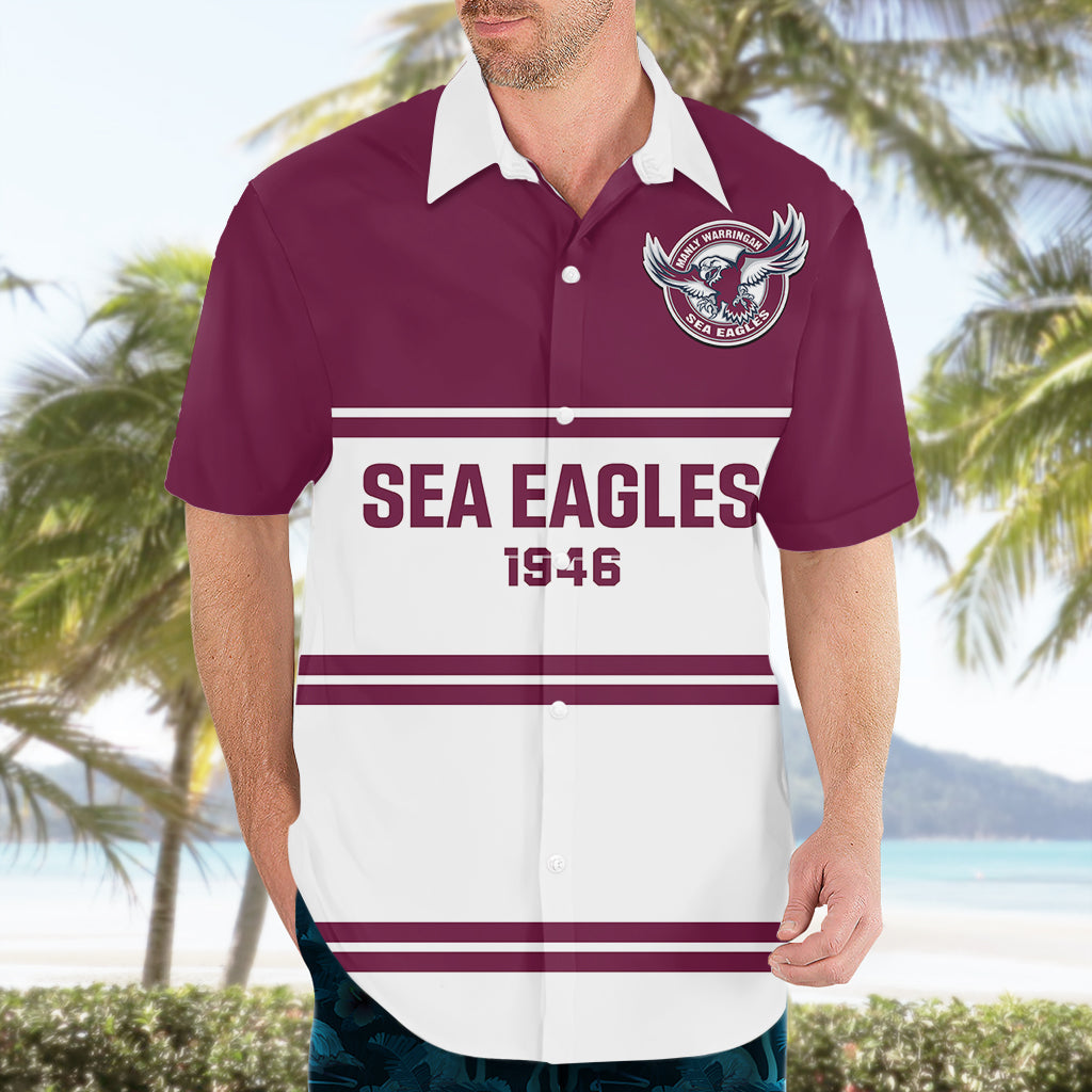 Sea Eagles Rugby 1946 Hawaiian Shirt Manly Warringah White Sporty Style - Vibe Hoodie Shop