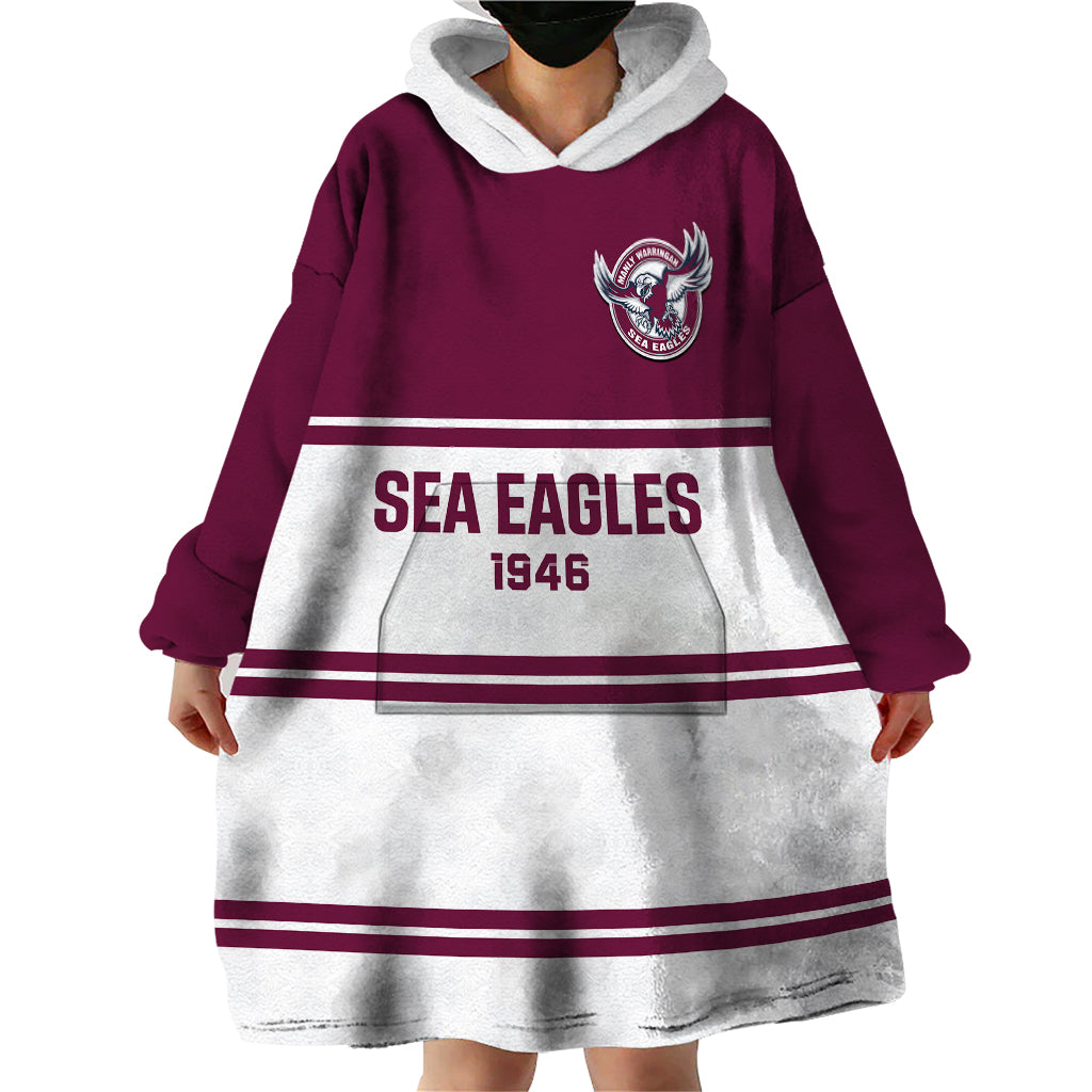 Sea Eagles Rugby 1946 Wearable Blanket Hoodie Manly Warringah White Sporty Style - Vibe Hoodie Shop