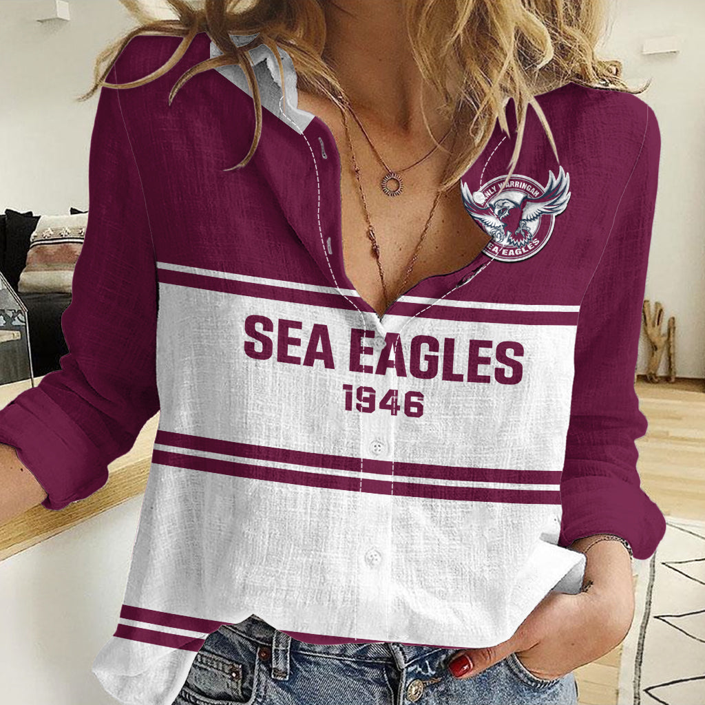 Sea Eagles Rugby 1946 Women Casual Shirt Manly Warringah White Sporty Style - Vibe Hoodie Shop