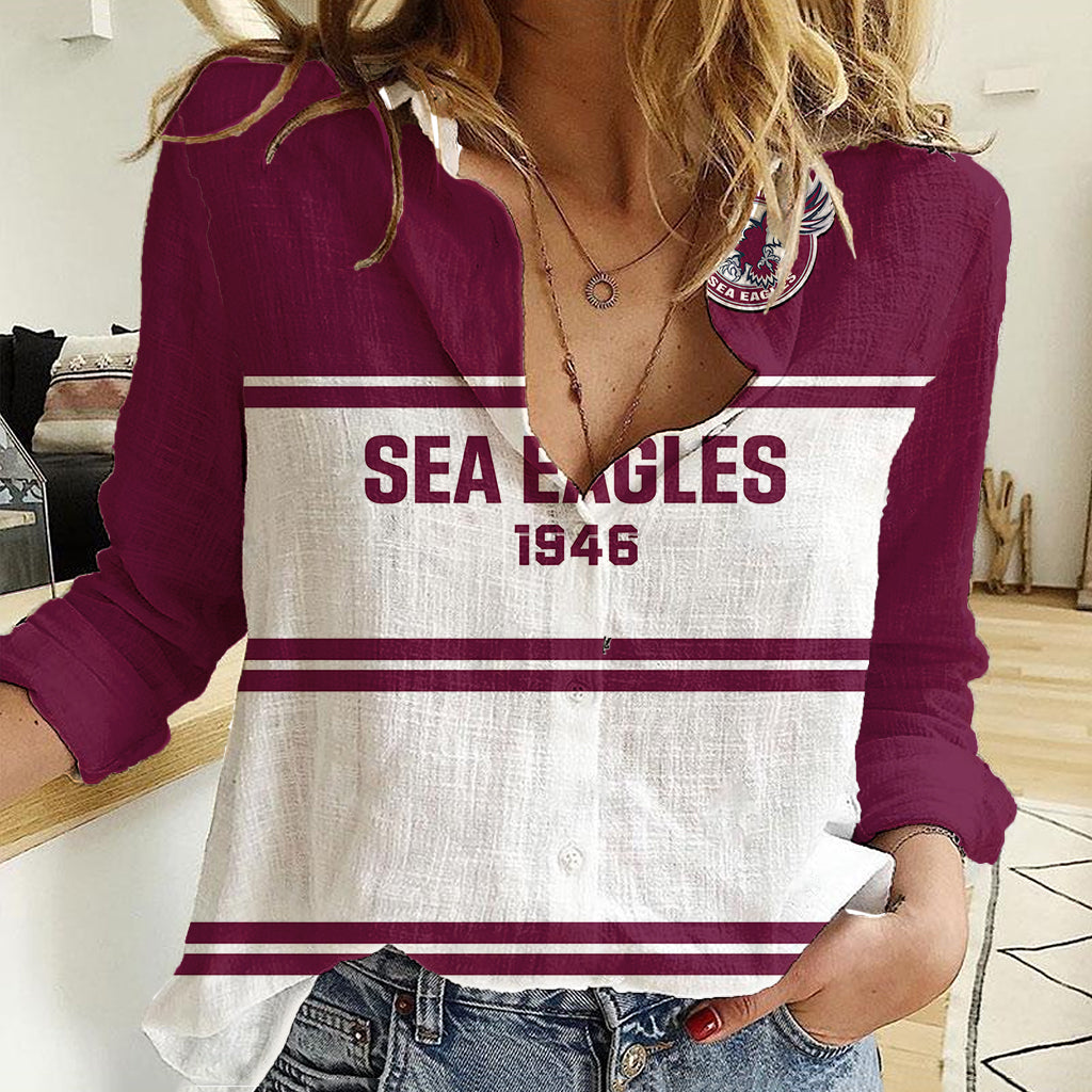 Personalised Sea Eagles Rugby 1946 Women Casual Shirt Manly Warringah White Sporty Style - Vibe Hoodie Shop
