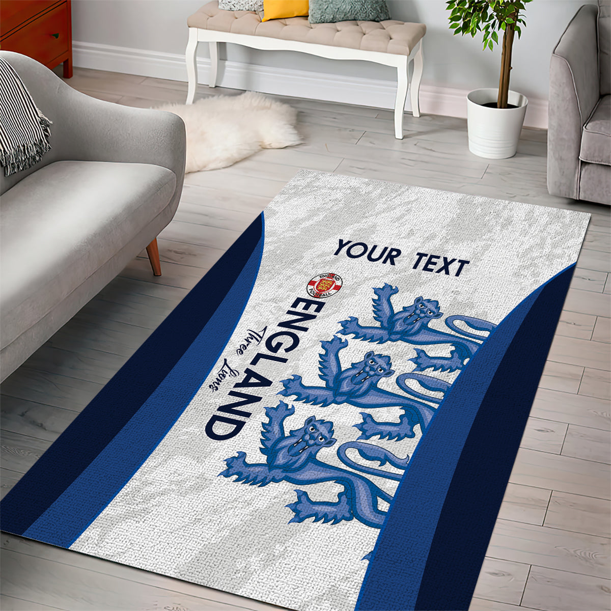 Custom England Football Area Rug 2024 Go Champions Three Lions - Vibe Hoodie Shop