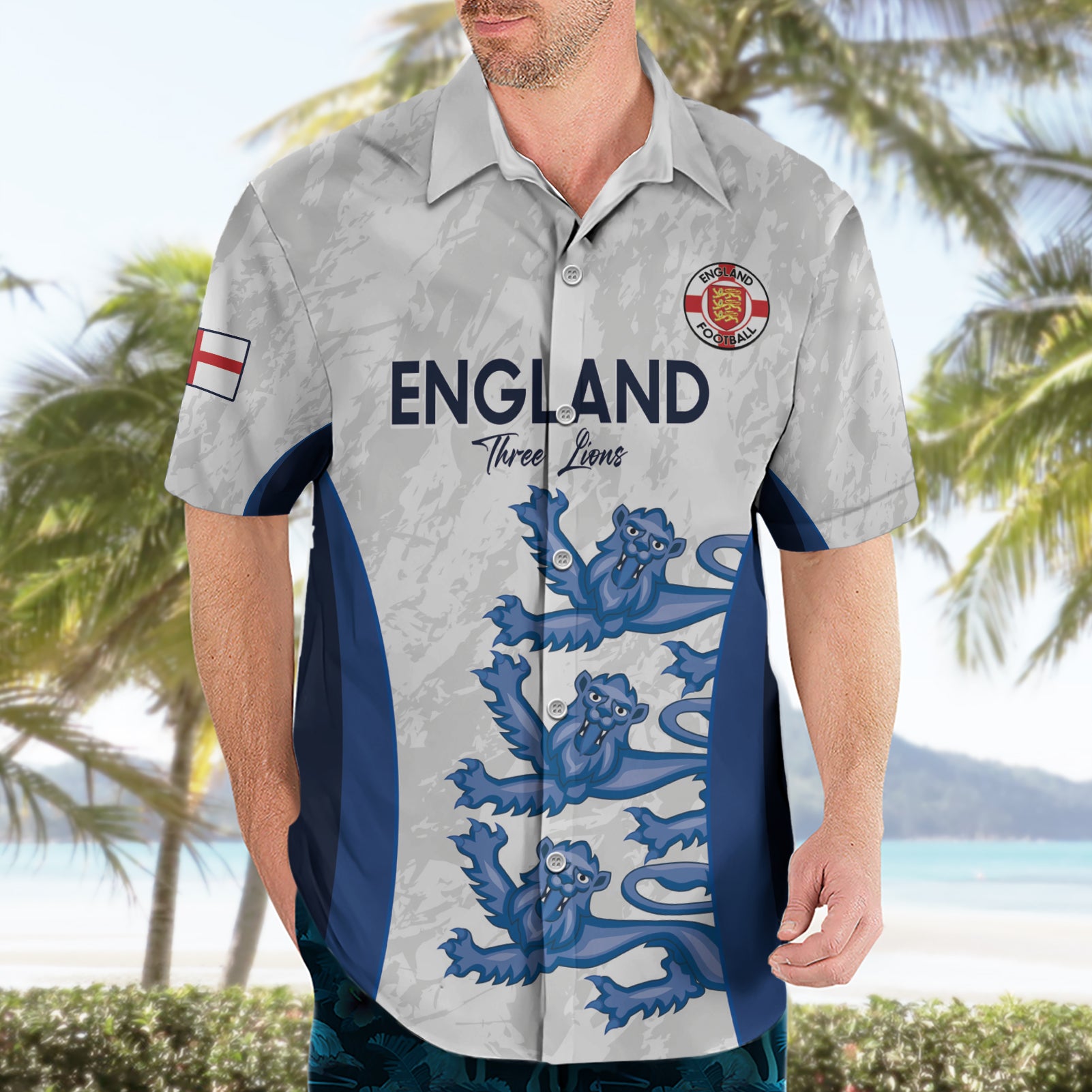 Custom England Football Hawaiian Shirt 2024 Go Champions Three Lions - Vibe Hoodie Shop