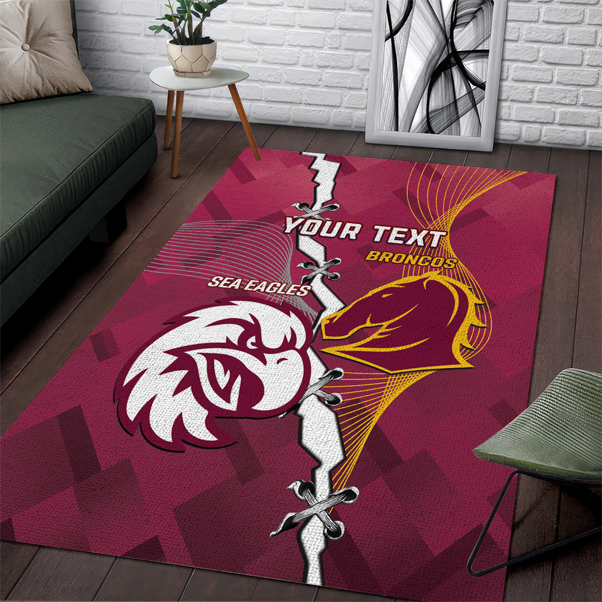 Personalised Broncos And Eagles Rugby Area Rug Sporty Version - Vibe Hoodie Shop