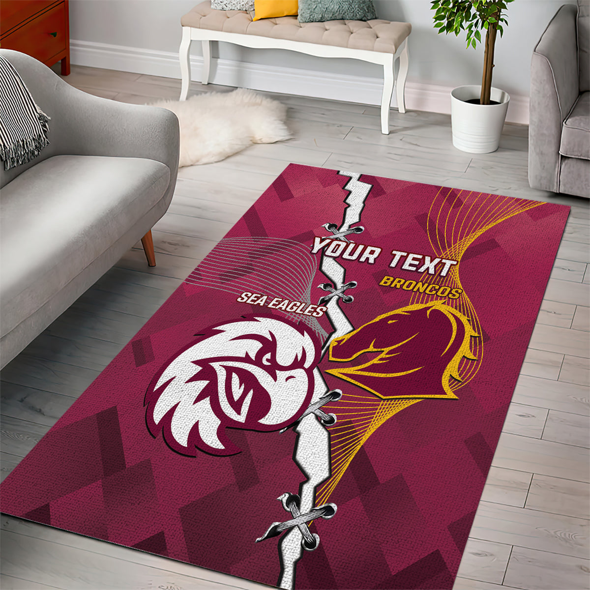 Personalised Broncos And Eagles Rugby Area Rug Sporty Version - Vibe Hoodie Shop