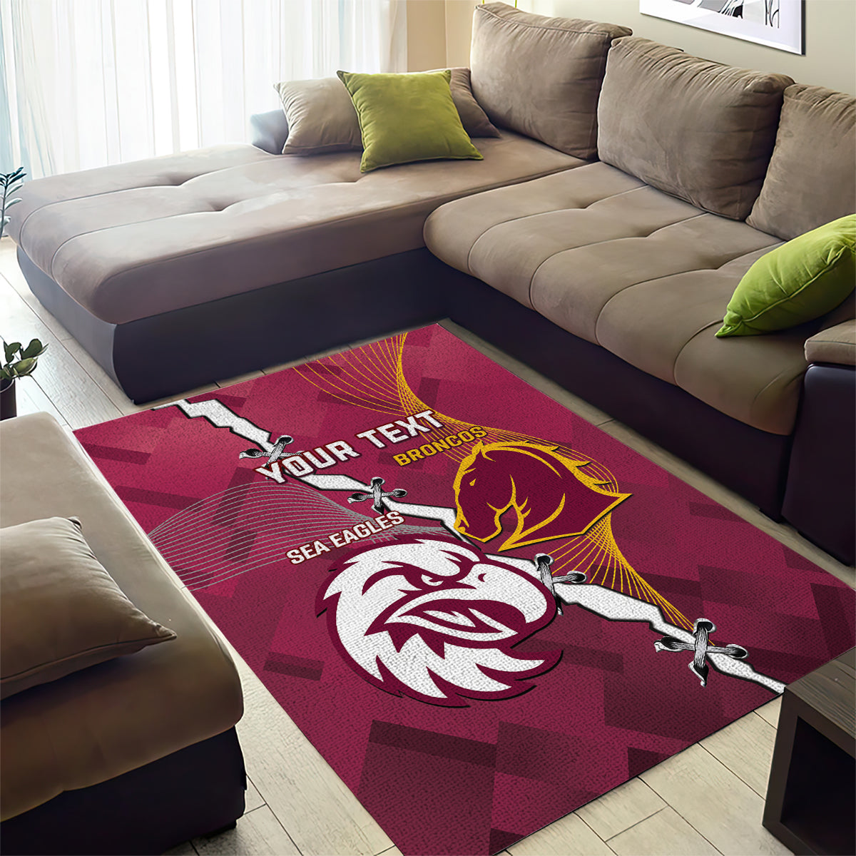 Personalised Broncos And Eagles Rugby Area Rug Sporty Version - Vibe Hoodie Shop