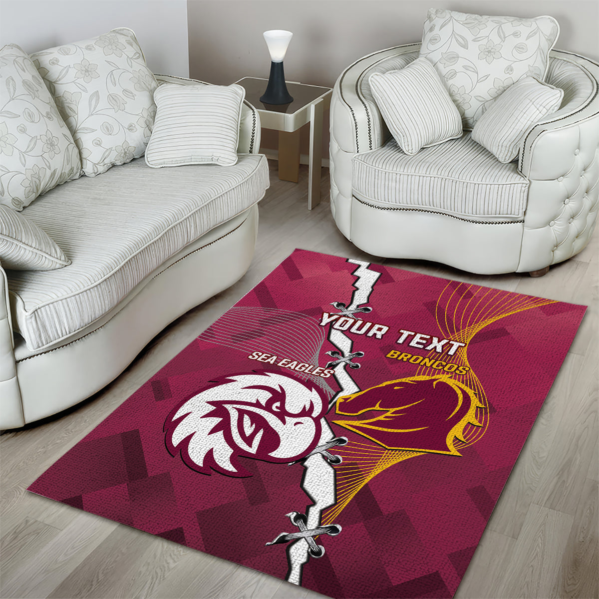 Personalised Broncos And Eagles Rugby Area Rug Sporty Version - Vibe Hoodie Shop