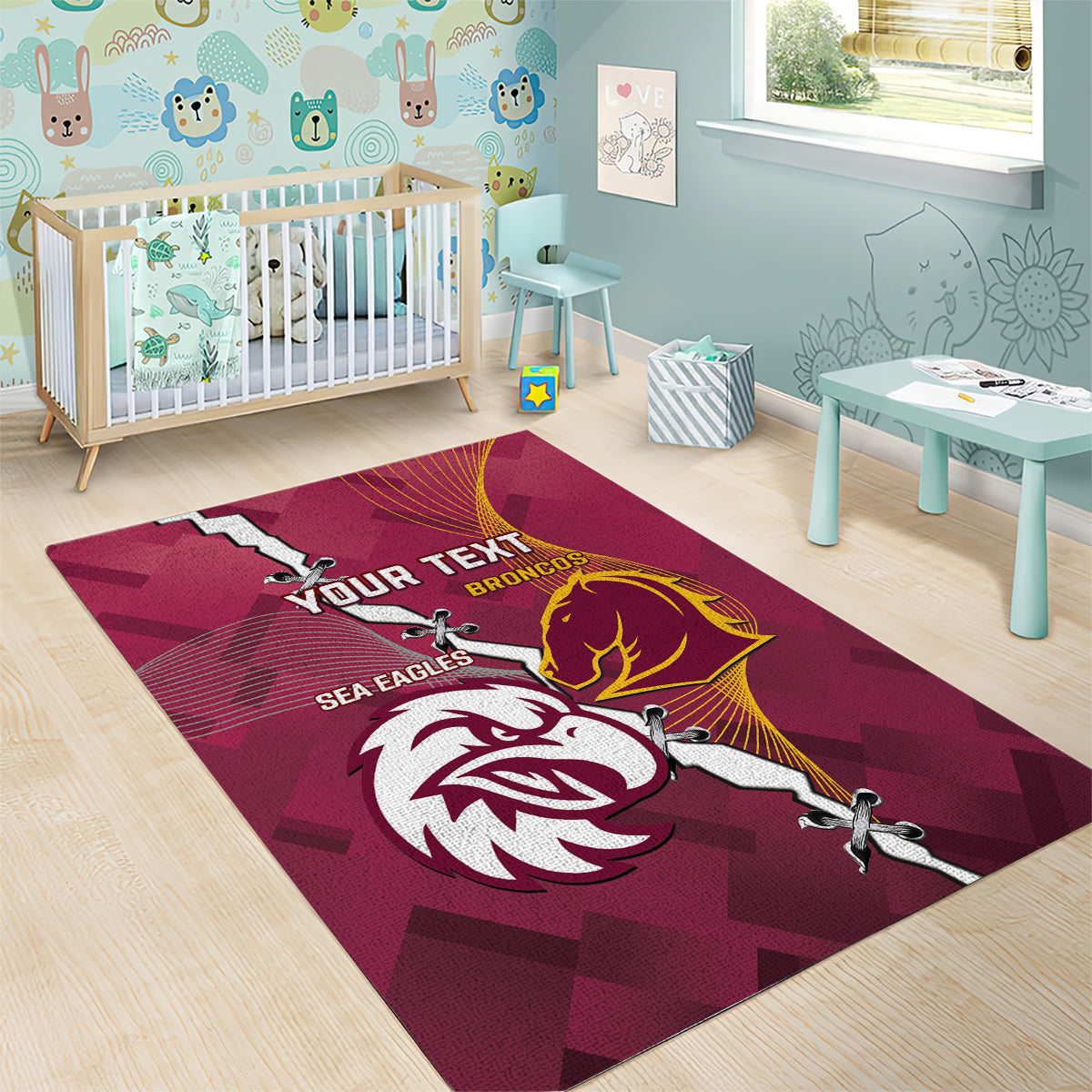 Personalised Broncos And Eagles Rugby Area Rug Sporty Version - Vibe Hoodie Shop