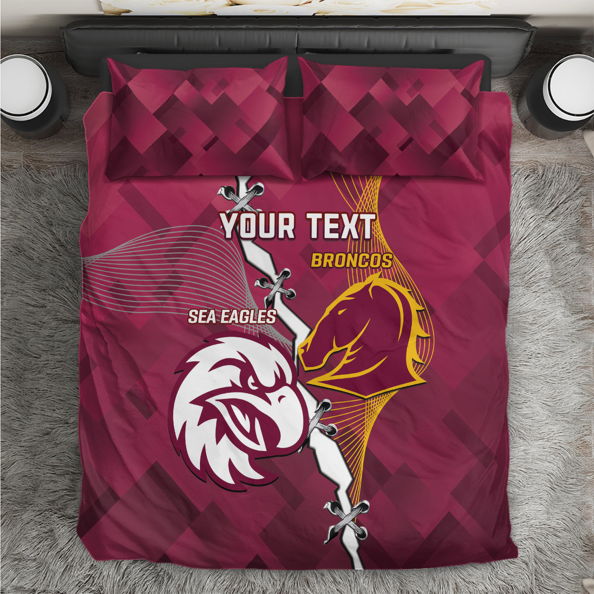 Personalised Broncos And Eagles Rugby Bedding Set Sporty Version - Vibe Hoodie Shop