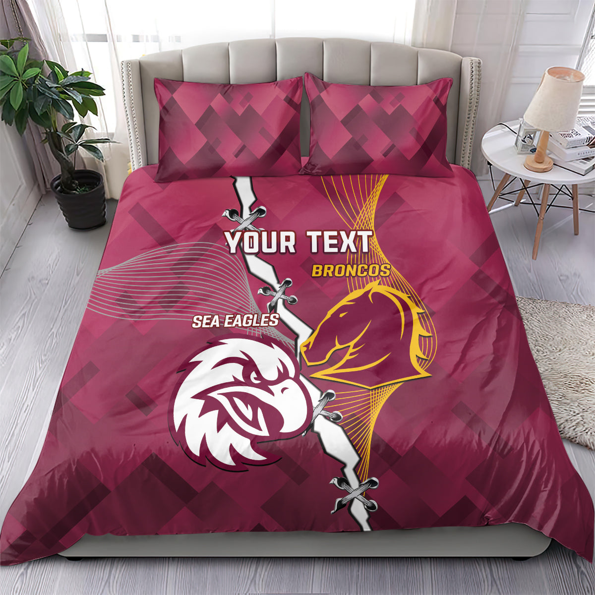 Personalised Broncos And Eagles Rugby Bedding Set Sporty Version - Vibe Hoodie Shop