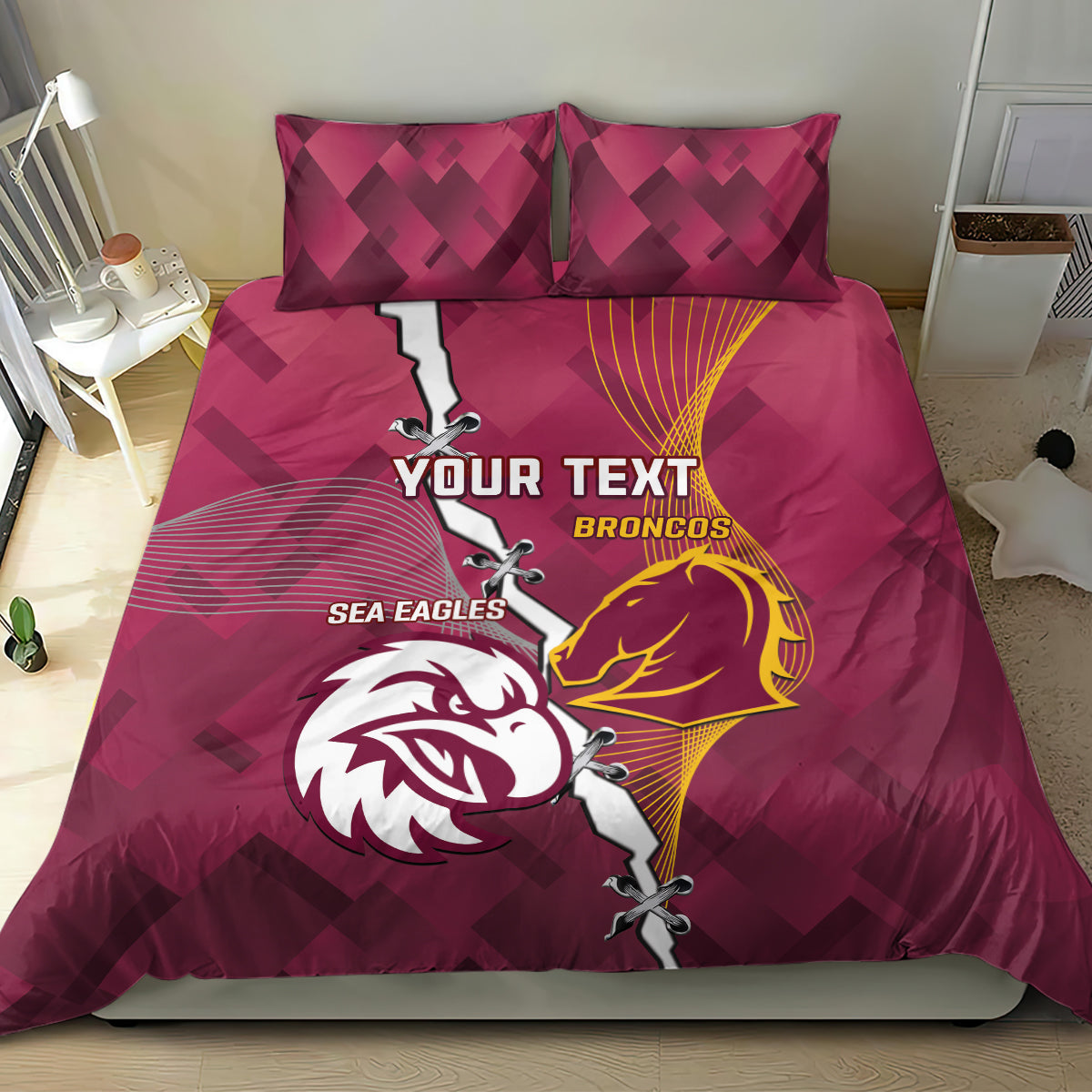 Personalised Broncos And Eagles Rugby Bedding Set Sporty Version - Vibe Hoodie Shop