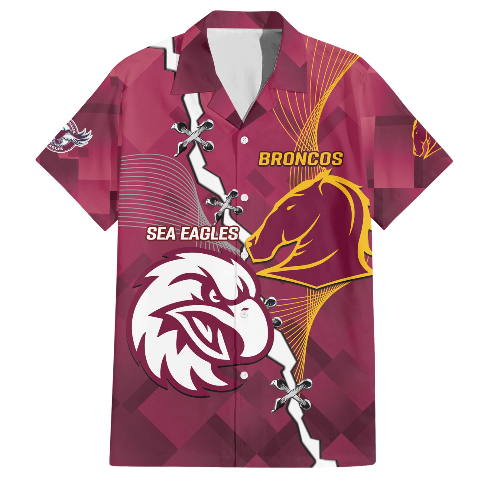 Personalised Broncos And Eagles Rugby Hawaiian Shirt Sporty Version - Vibe Hoodie Shop