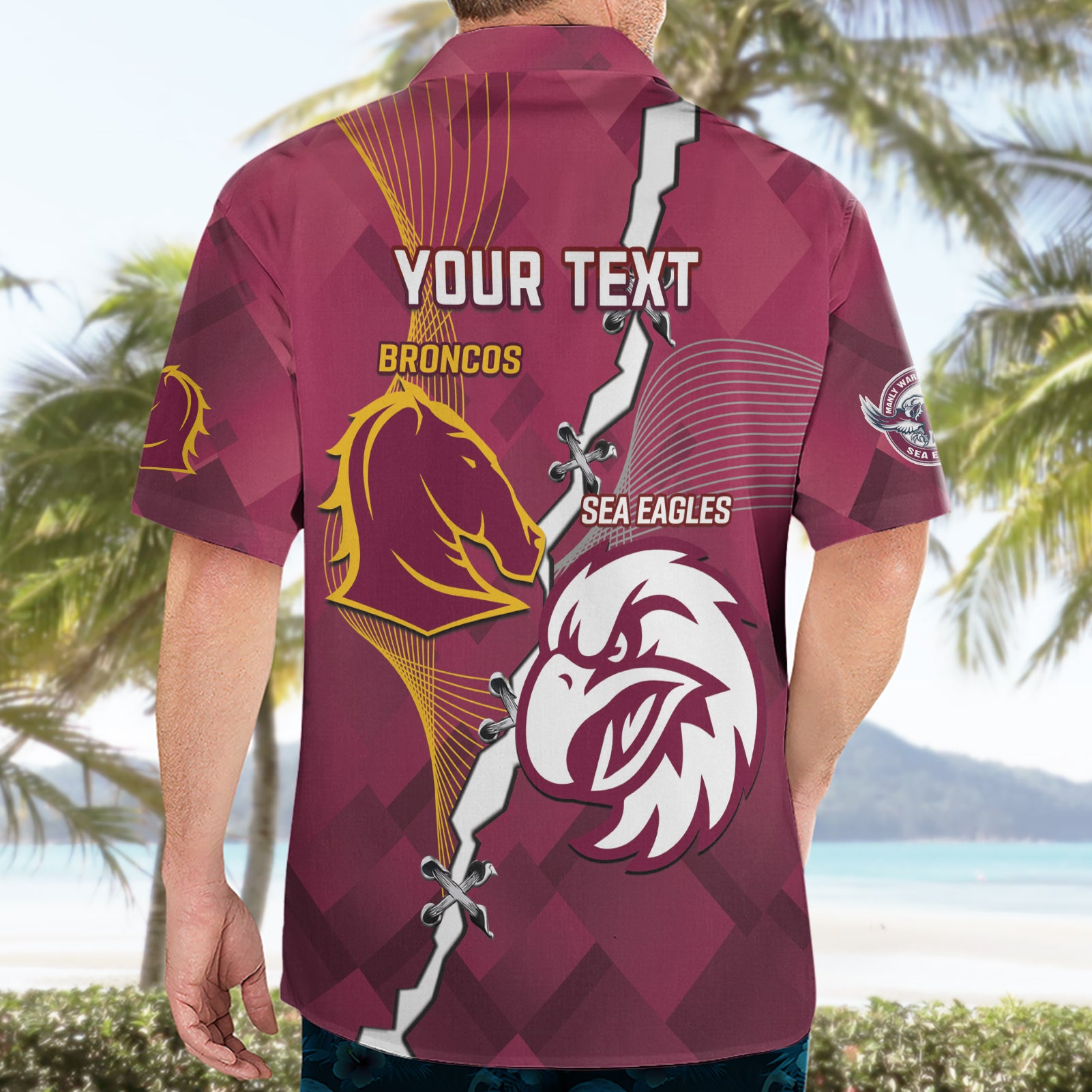 Personalised Broncos And Eagles Rugby Hawaiian Shirt Sporty Version - Vibe Hoodie Shop