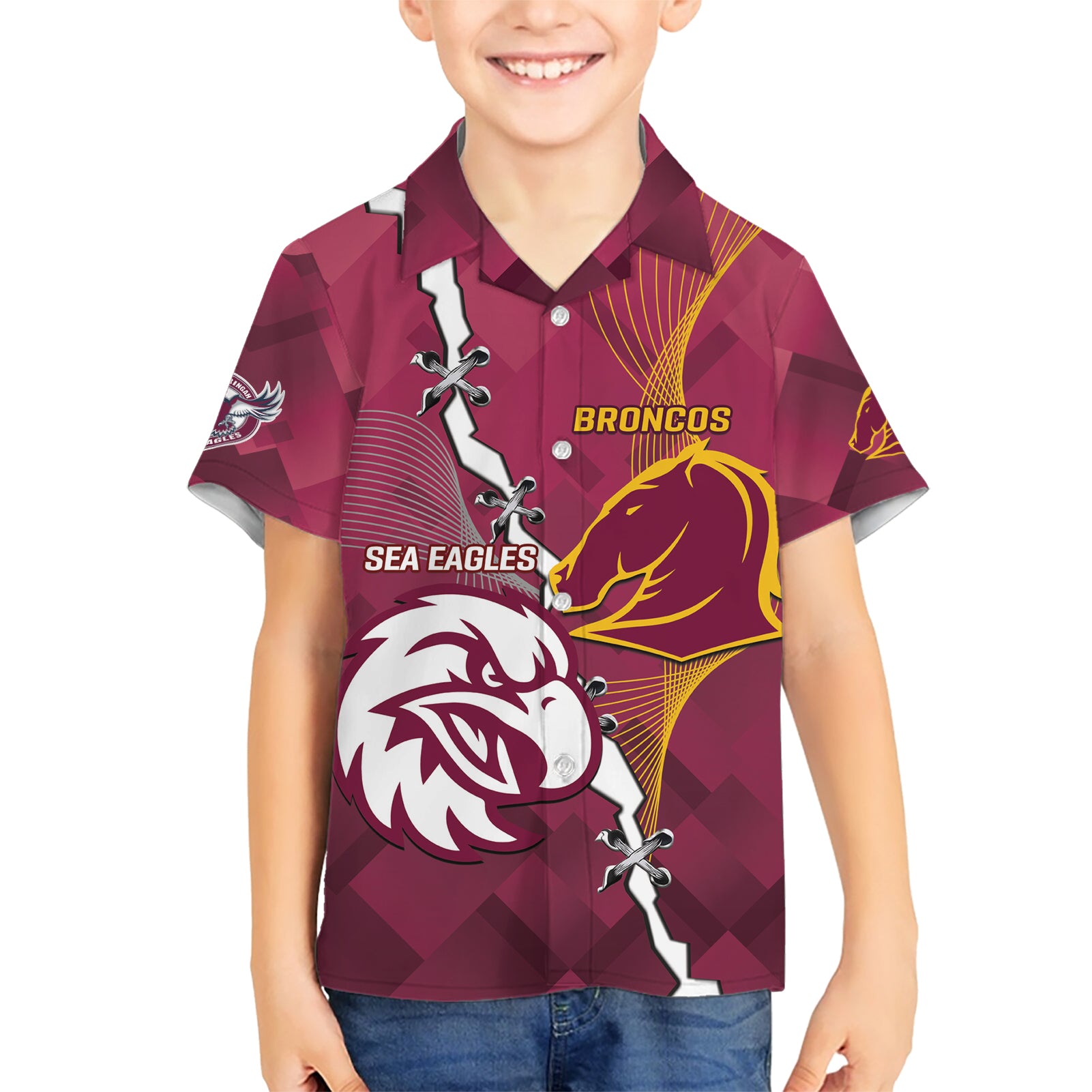 Personalised Broncos And Eagles Rugby Hawaiian Shirt Sporty Version - Vibe Hoodie Shop