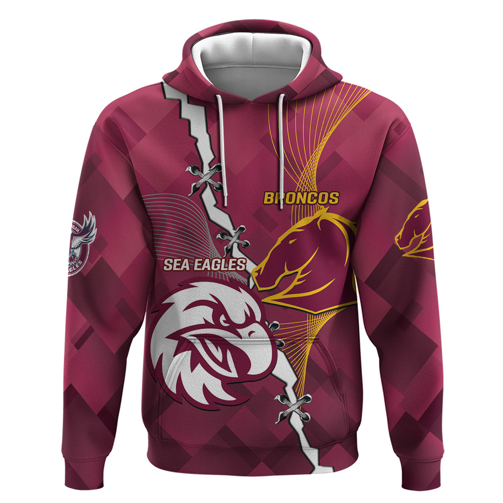 Personalised Broncos And Eagles Rugby Hoodie Sporty Version - Vibe Hoodie Shop