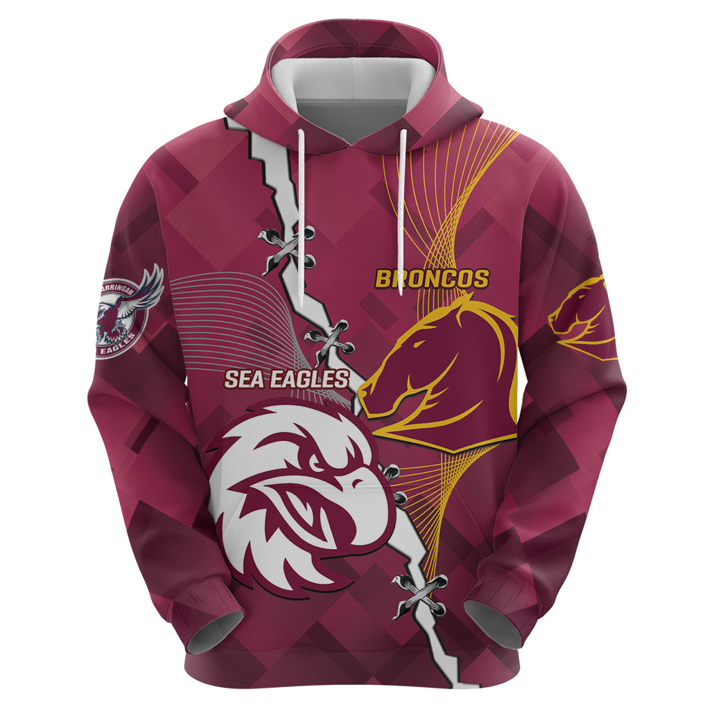 Personalised Broncos And Eagles Rugby Hoodie Sporty Version - Vibe Hoodie Shop