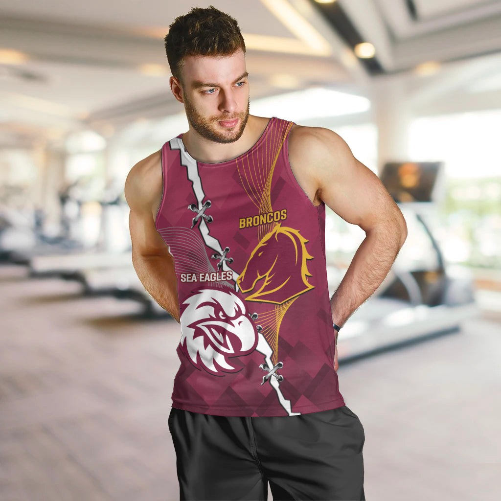 Personalised Broncos And Eagles Rugby Men Tank Top Sporty Version - Vibe Hoodie Shop