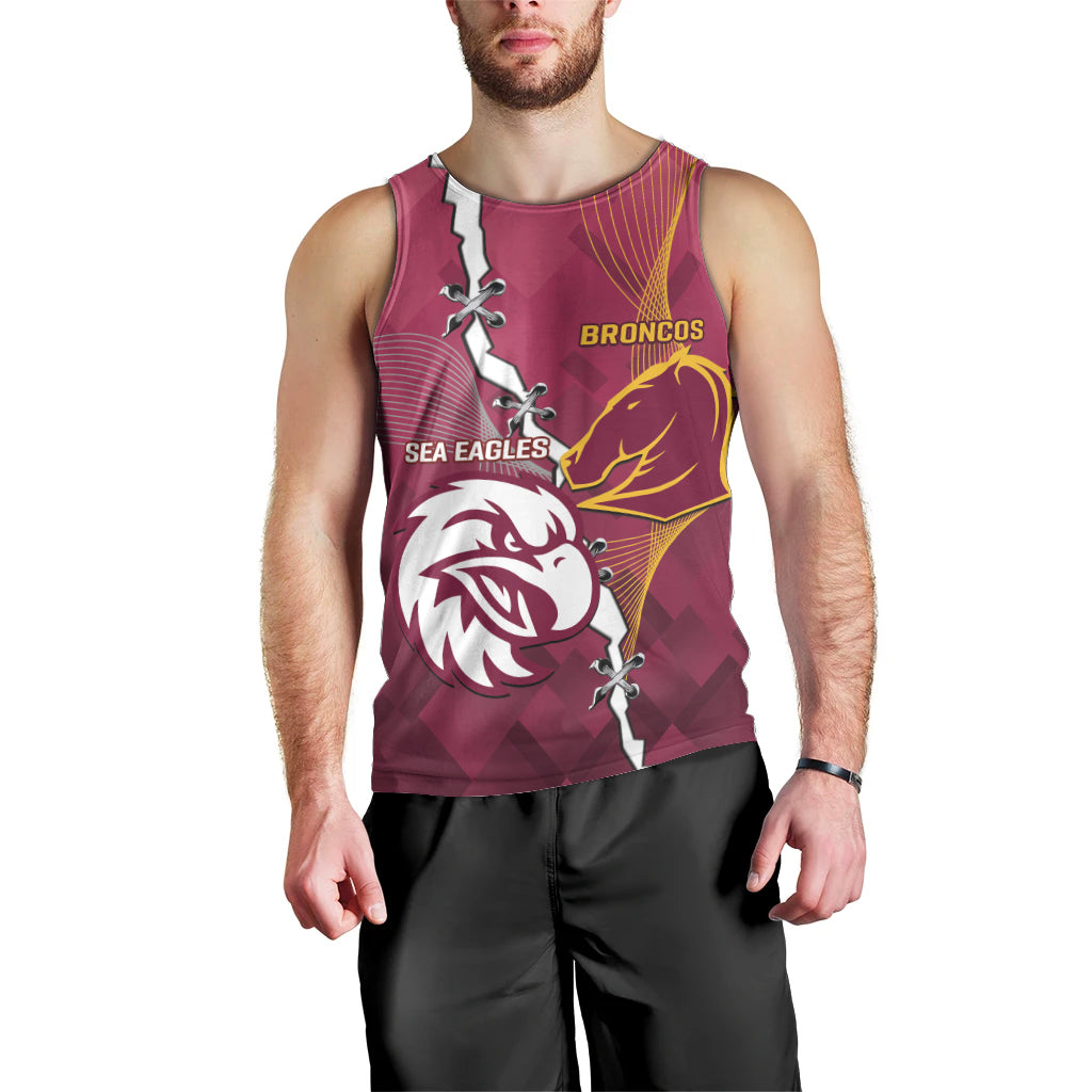 Personalised Broncos And Eagles Rugby Men Tank Top Sporty Version - Vibe Hoodie Shop