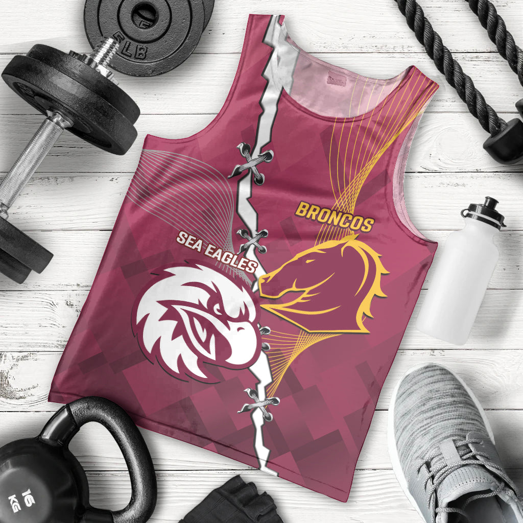 Personalised Broncos And Eagles Rugby Men Tank Top Sporty Version - Vibe Hoodie Shop