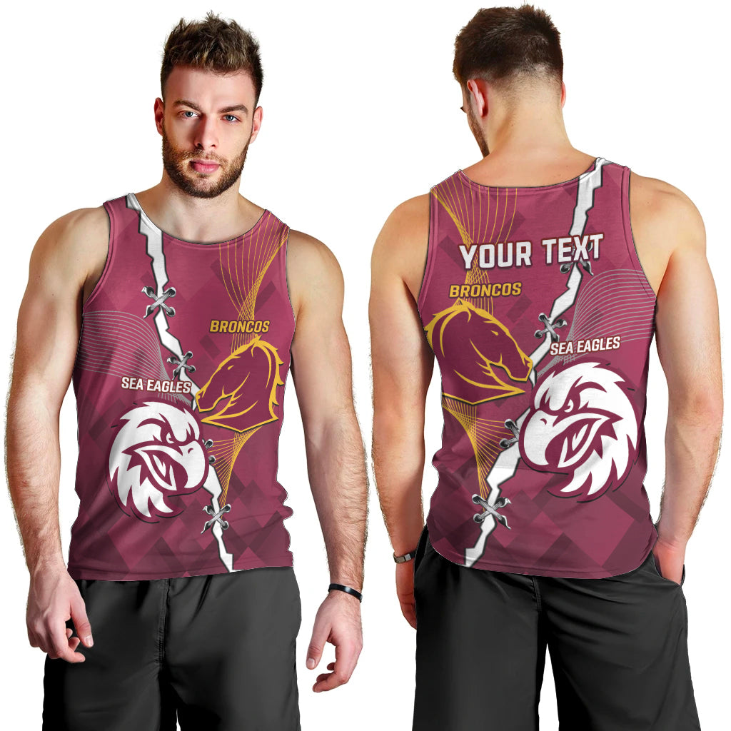 Personalised Broncos And Eagles Rugby Men Tank Top Sporty Version - Vibe Hoodie Shop