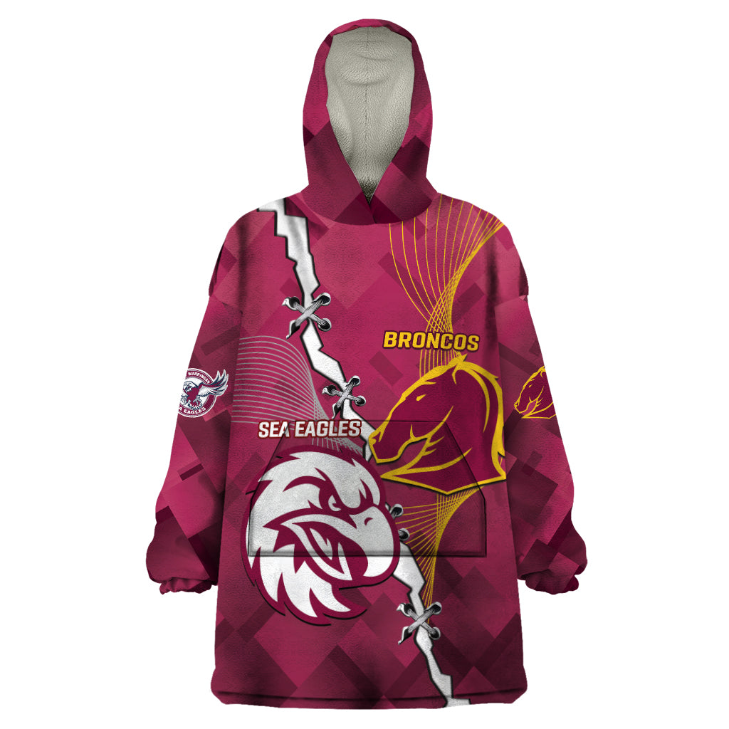 Personalised Broncos And Eagles Rugby Wearable Blanket Hoodie Sporty Version - Vibe Hoodie Shop