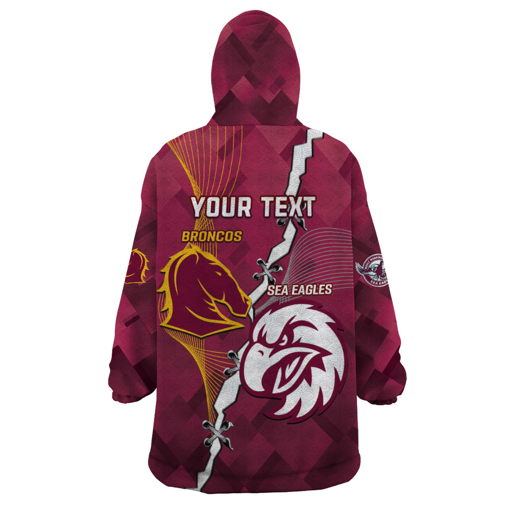 Personalised Broncos And Eagles Rugby Wearable Blanket Hoodie Sporty Version - Vibe Hoodie Shop