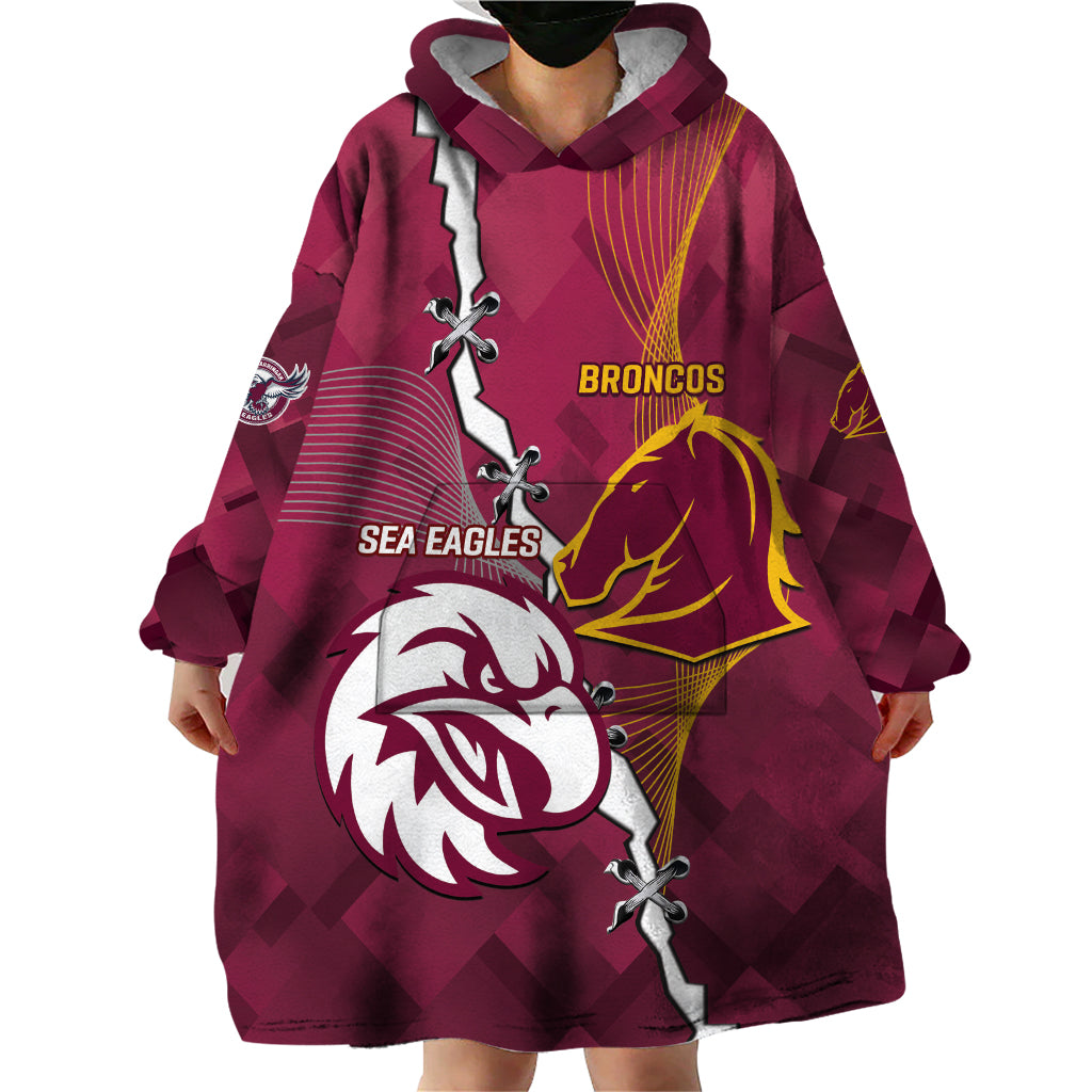 Personalised Broncos And Eagles Rugby Wearable Blanket Hoodie Sporty Version - Vibe Hoodie Shop