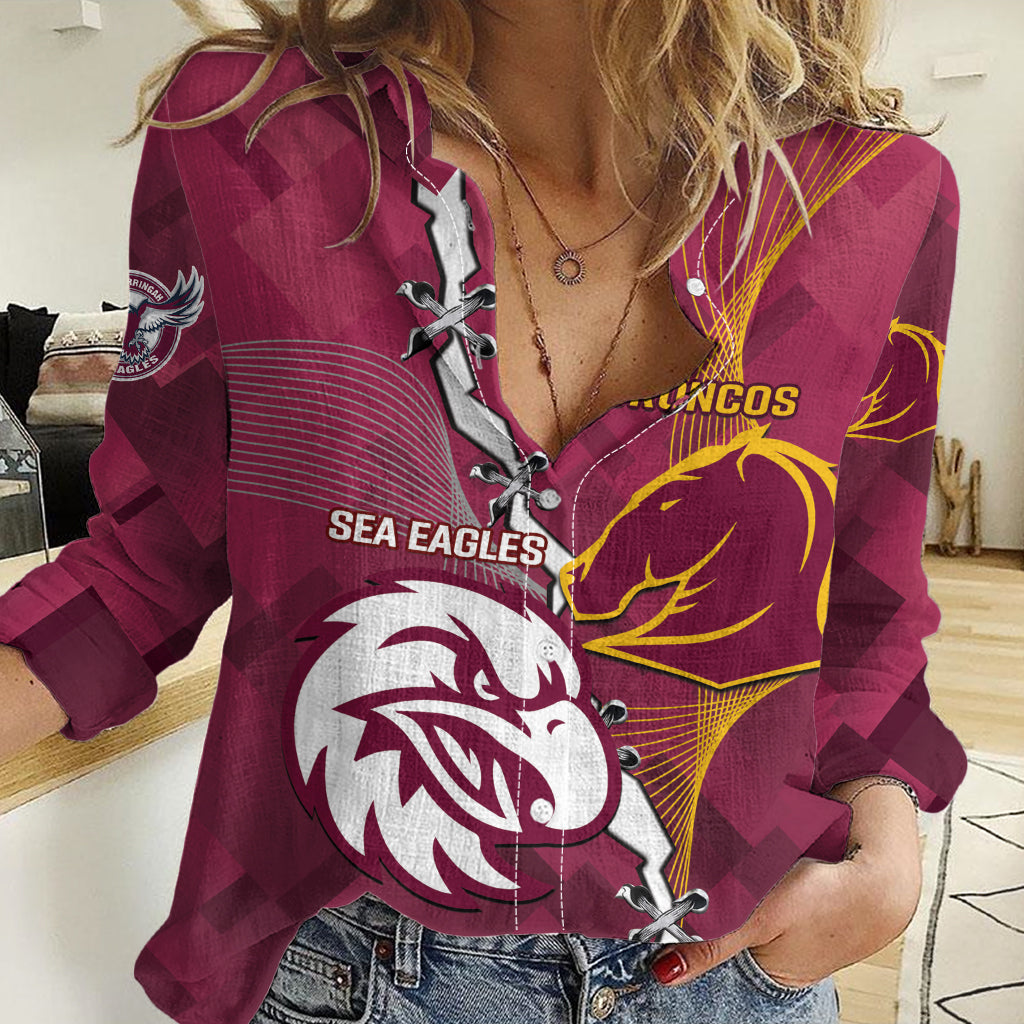 Personalised Broncos And Eagles Rugby Women Casual Shirt Sporty Version - Vibe Hoodie Shop