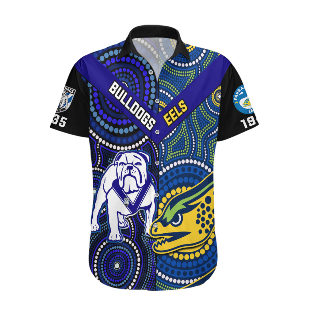 Bulldogs Mix Parramatta Eels Rugby Hawaiian Shirt Aboriginal Version - Vibe Hoodie Shop