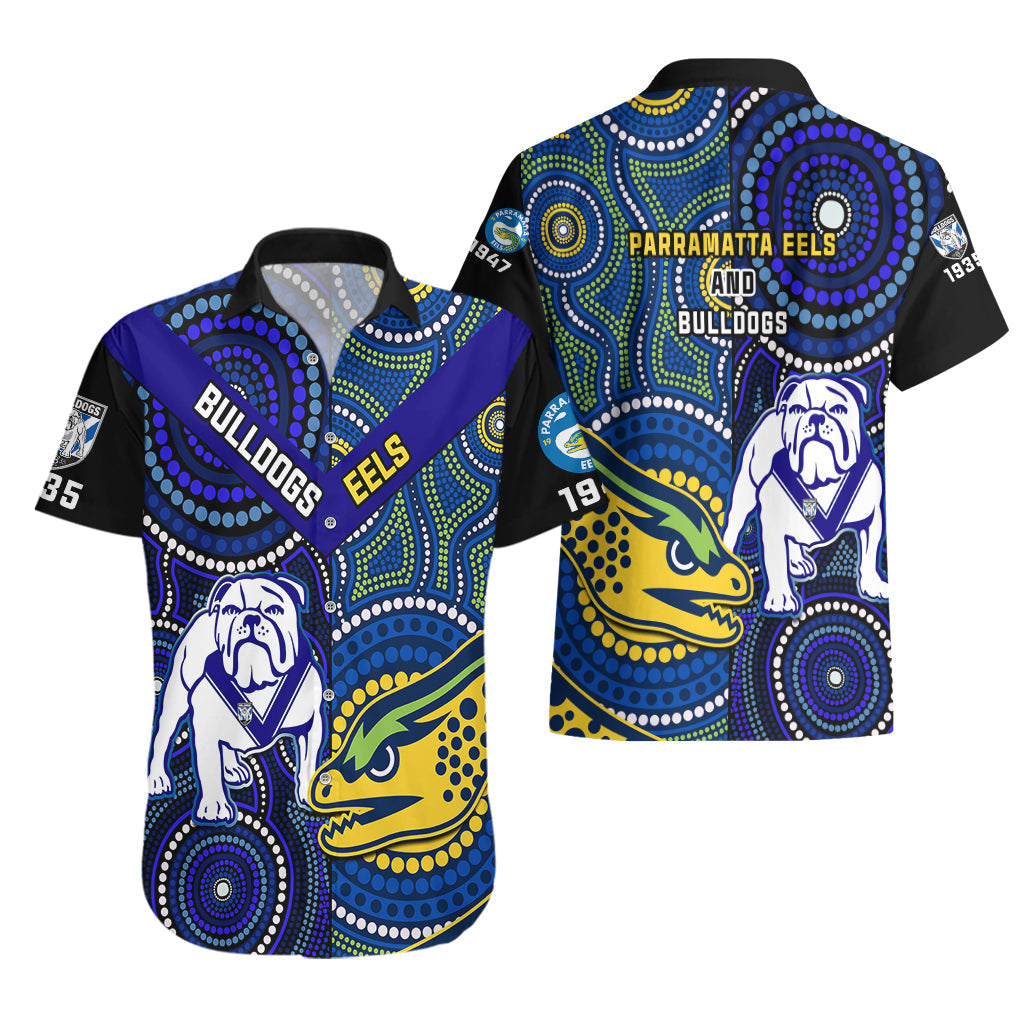 Bulldogs Mix Parramatta Eels Rugby Hawaiian Shirt Aboriginal Version - Vibe Hoodie Shop