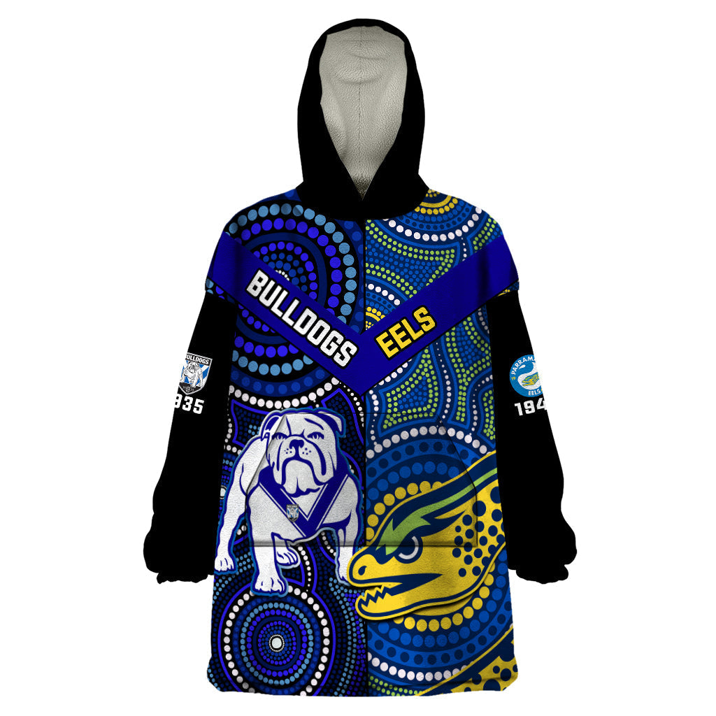 Bulldogs Mix Parramatta Eels Rugby Wearable Blanket Hoodie Aboriginal Version - Vibe Hoodie Shop