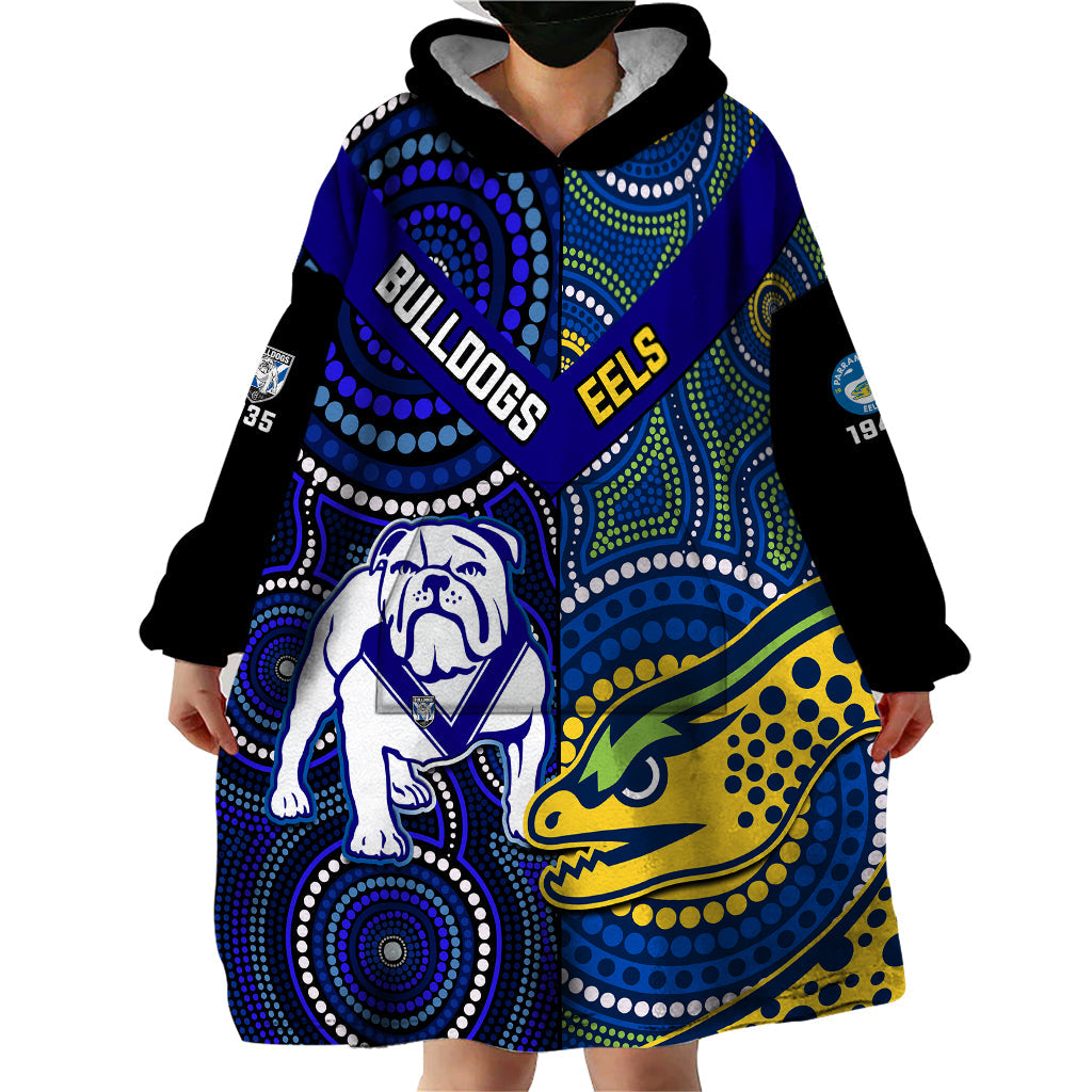 Bulldogs Mix Parramatta Eels Rugby Wearable Blanket Hoodie Aboriginal Version - Vibe Hoodie Shop