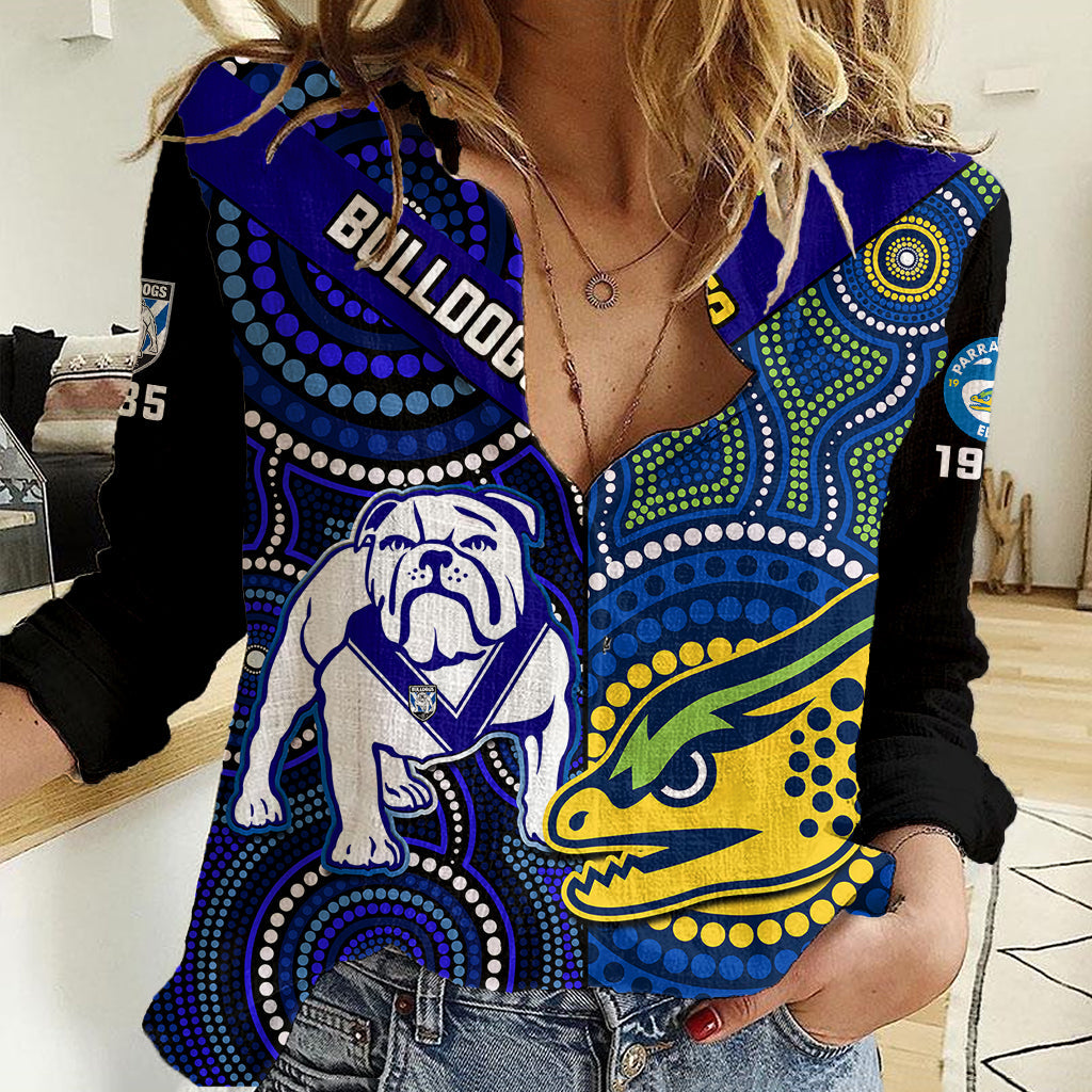 Bulldogs Mix Parramatta Eels Rugby Women Casual Shirt Aboriginal Version - Vibe Hoodie Shop