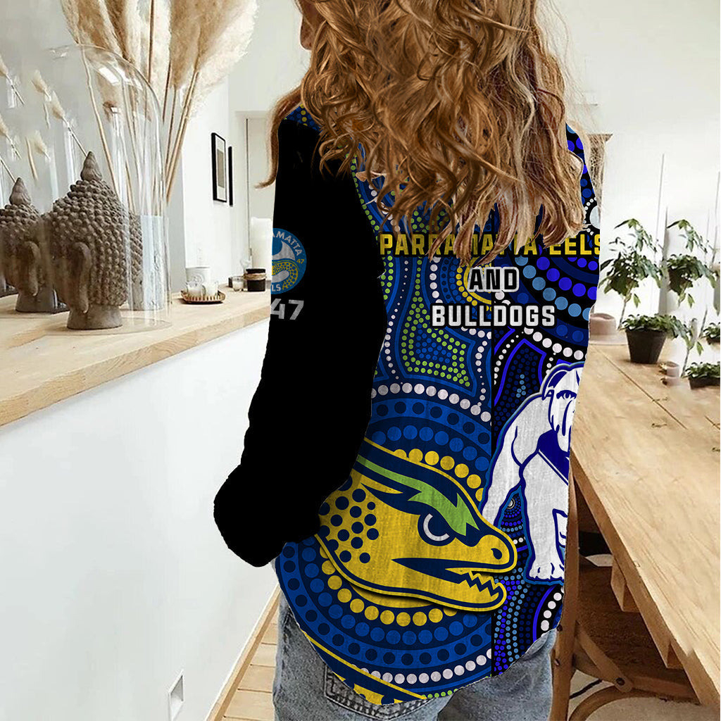Bulldogs Mix Parramatta Eels Rugby Women Casual Shirt Aboriginal Version - Vibe Hoodie Shop